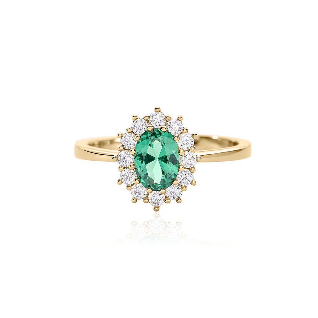Thumbnail - LACEY Damen Ring Vergoldet 750 Zirkonia Grün Oval, Ring mit Stein