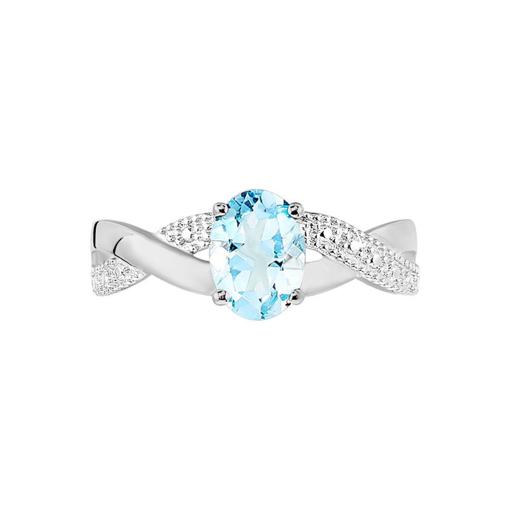 CANDICE Damen Ring Wei&szlig;gold 375 (9 Karat) Topas Blau 0,920 ct Welle