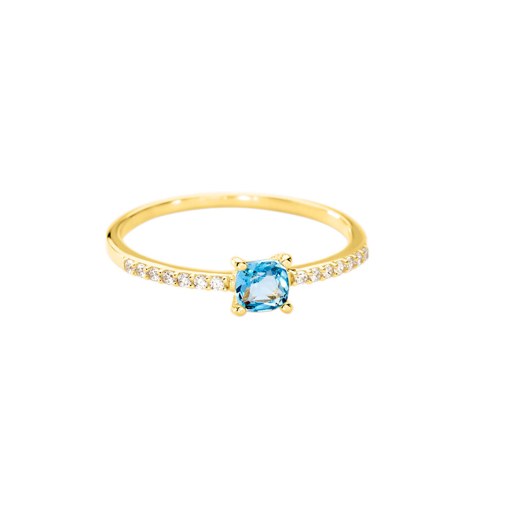 Oxicean Damen Ring Gold 375 (9 Karat) Zirkonia Blau Viereck, Ring mit Stein