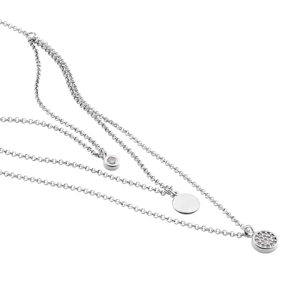 Damen Collier Silber Silber 925 Zirkonia Wei&szlig; 0,15 ct Kreis B 1 mm