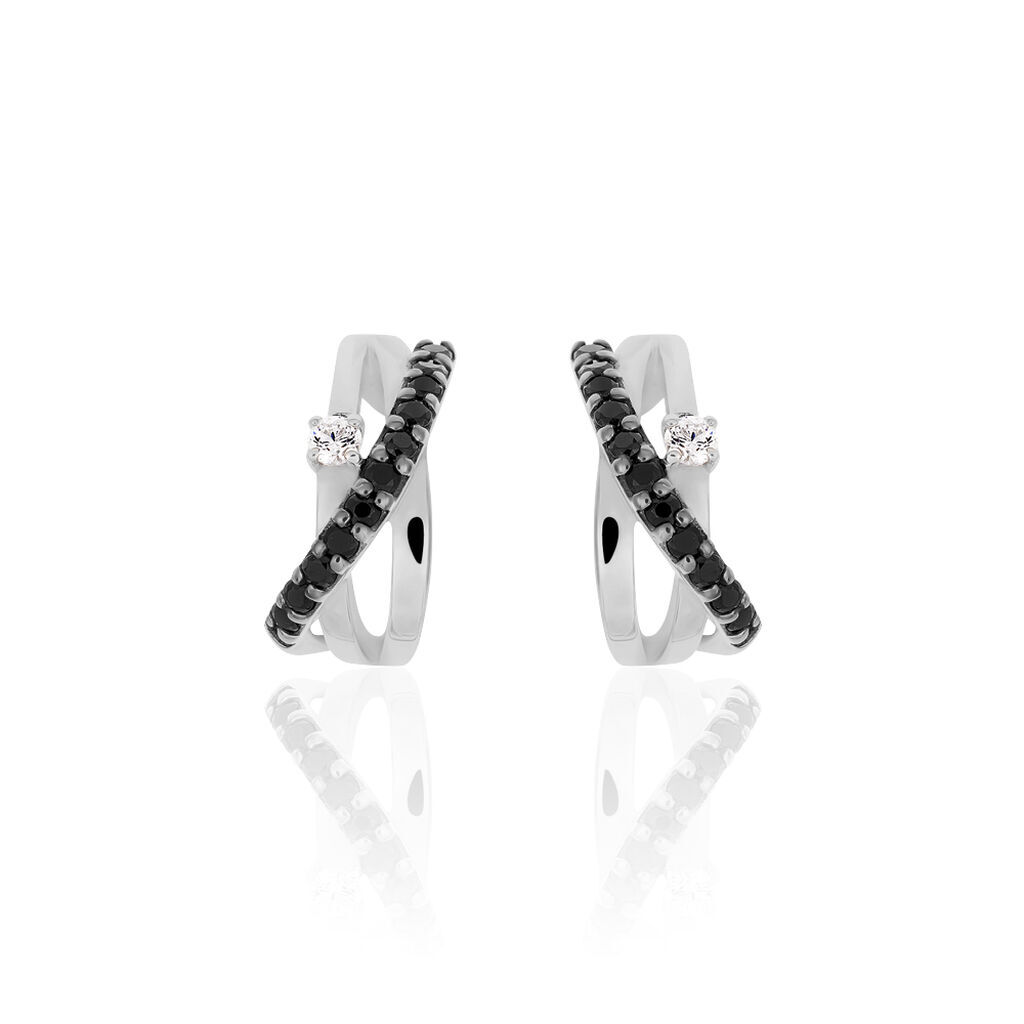 LIA STECKCREOLE 6 Damen Creolen Silber 925 Zirkonia Schwarz