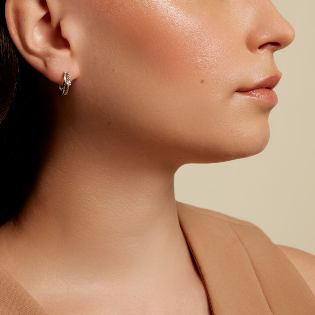 IRINA Damen Creolen Silber 925 Zirkonia Wei&szlig;