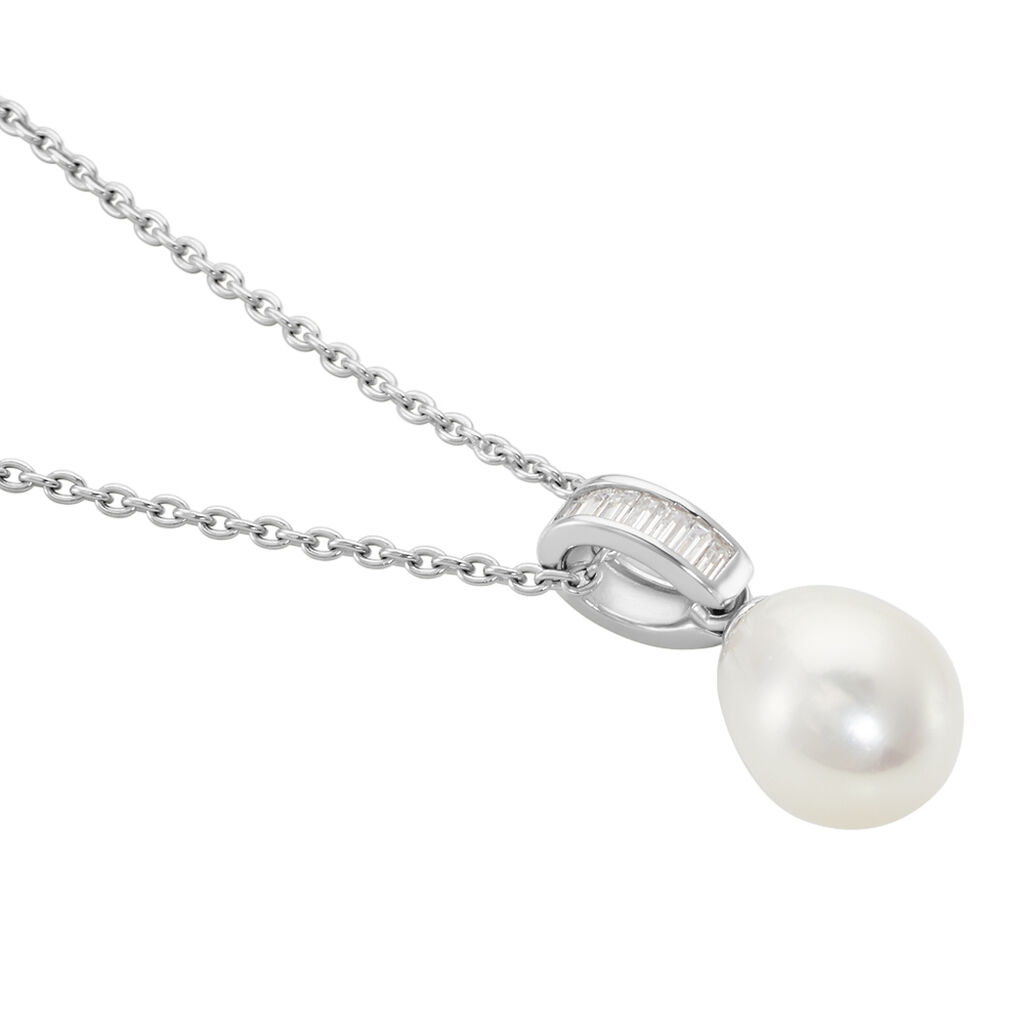 Damen Collier Silber 925 Zuchtperle Weiß Carolina - Halsketten Damen | OROVIVO