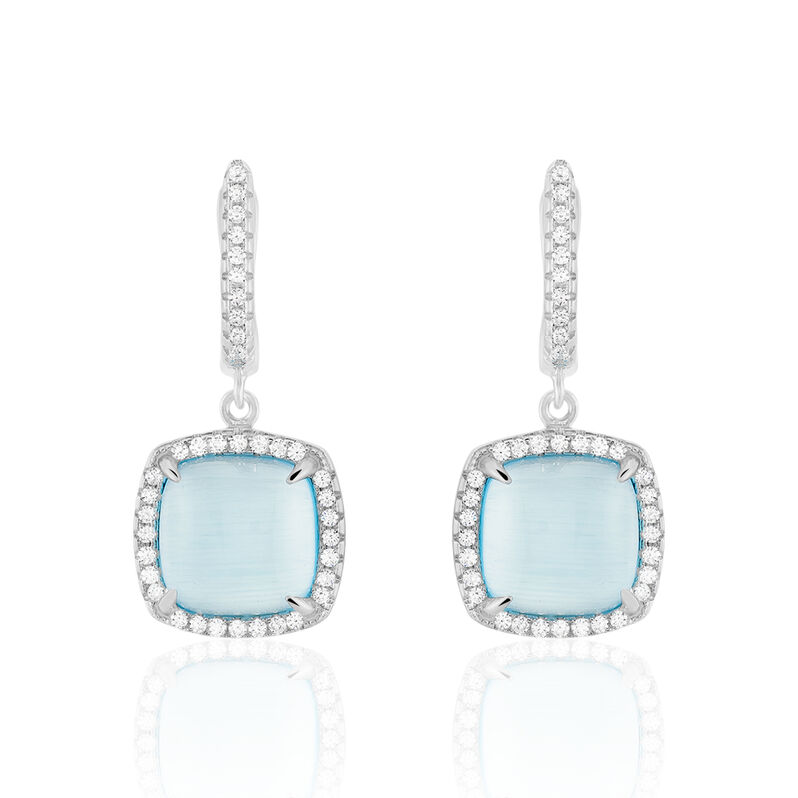 Damen Ohrringe Lang Silber 925 Synthetischer Stein Blau Viereck Mirena  - Ohrringe mit Stein Damen | OROVIVO
