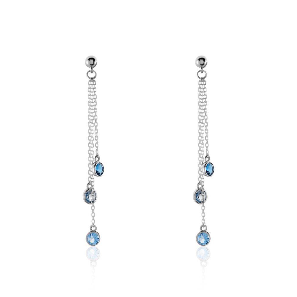 EBI Damen Ohrringe Lang Weißgold 375 (9 Karat) Topas Swiss Blue 0,55 ct, Ohrringe Lang mit Stein