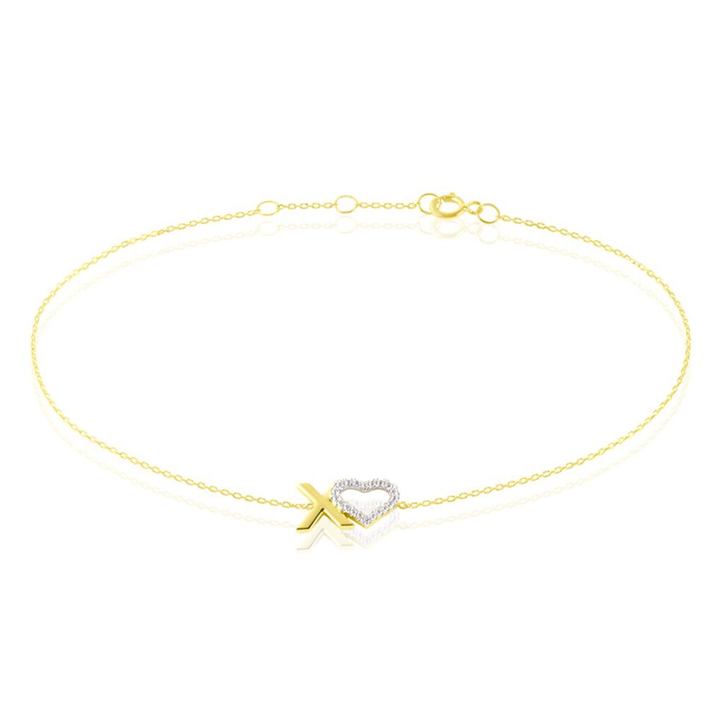 Xoxo Damen Armband Gold 375 (9 Karat) Zirkonia Wei&szlig; 0,02 ct Herz B 0,65 mm