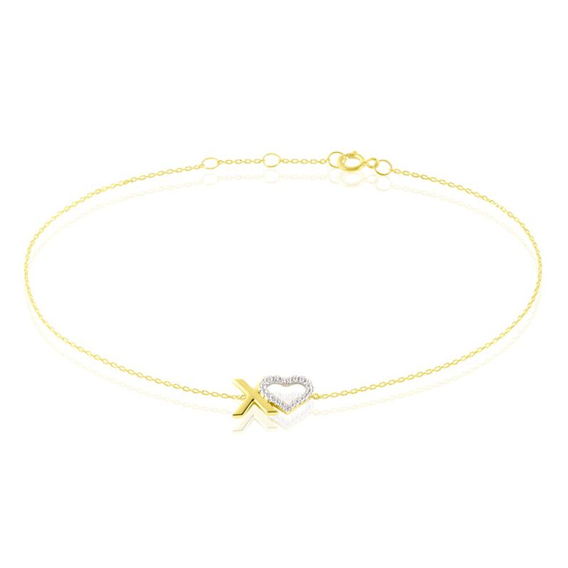 Xoxo Damen Armband Gold 375 (9 Karat) Zirkonia Wei&szlig; 0,02 ct Herz B 0,65 mm - Armb&auml;nder mit Anh&auml;nger Damen | OROVIVO