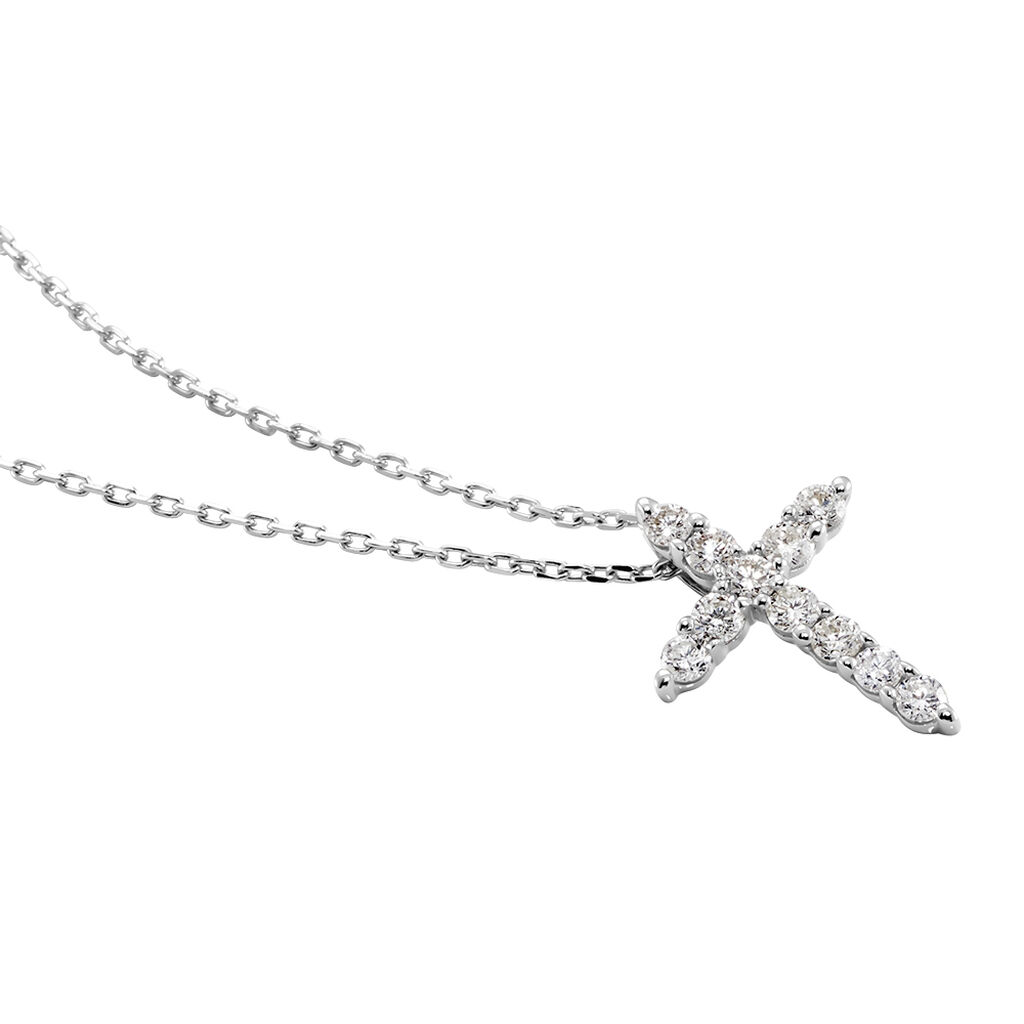 Damen Collier Weißgold 375 Diamant 0,23ct Crosseda - Halsketten Damen | OROVIVO