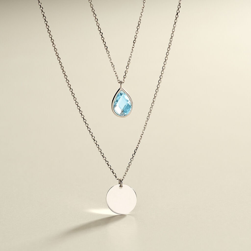 MODOU 2 Damen Collier Wei&szlig;gold 375 (9 Karat) Topas Blau 0,12 ct Tropfen