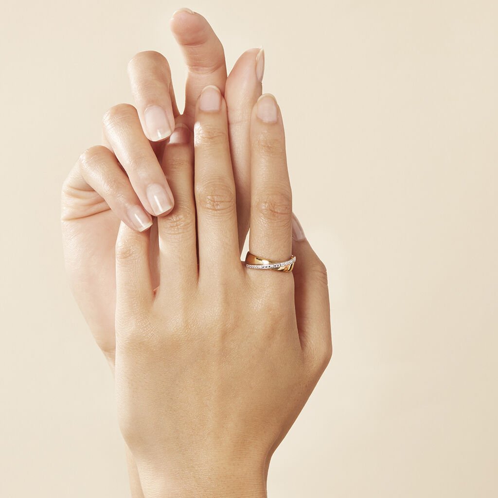 Damen Ring Gold Bicolor 375 Diamant 0,02ct  - Eheringe mit Stein Damen | OROVIVO