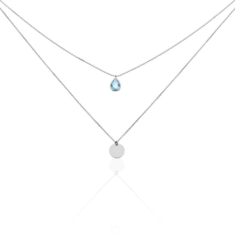 MODOU 2 Damen Collier Wei&szlig;gold 375 (9 Karat) Topas Blau 0,12 ct Tropfen - Halsketten Damen | OROVIVO