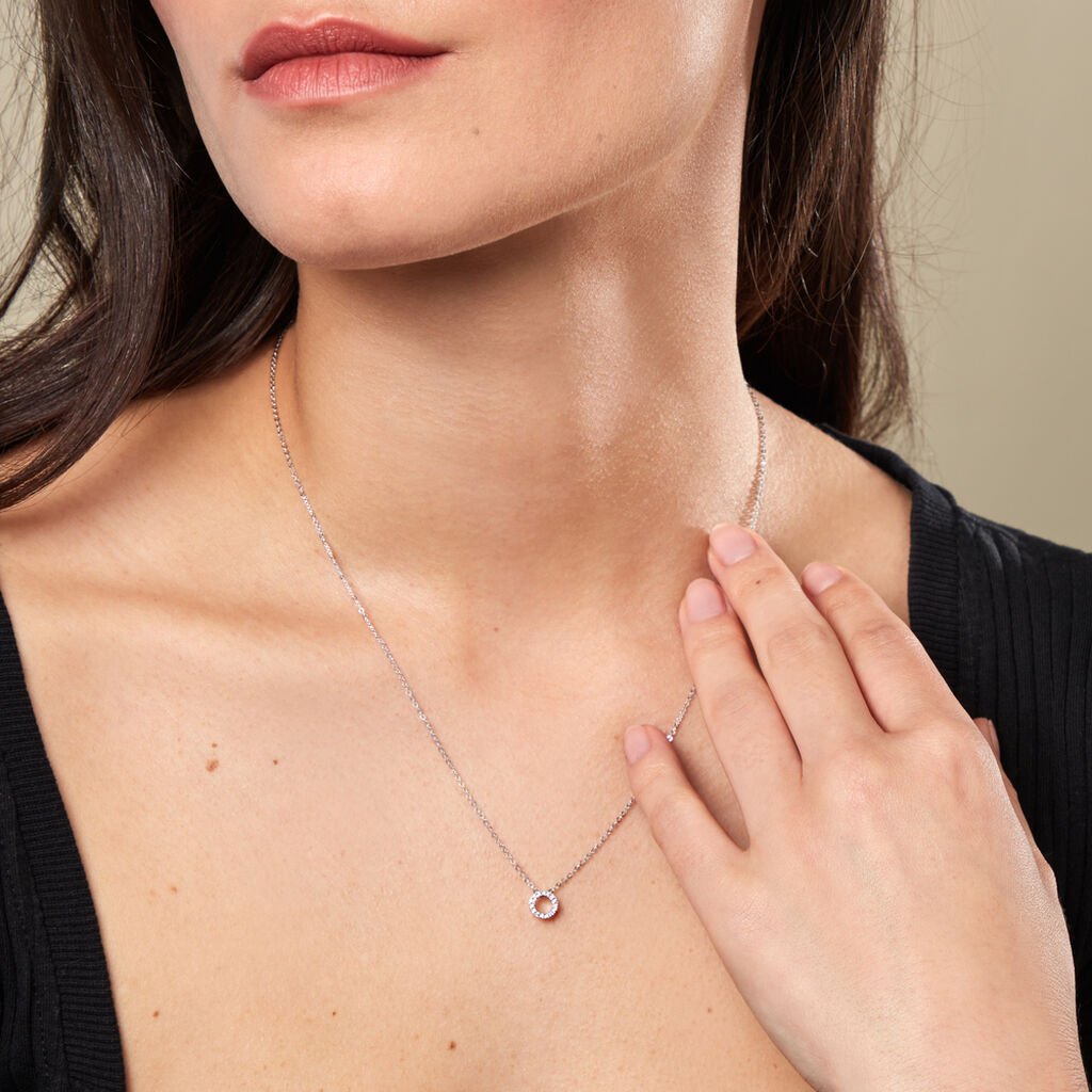 Damen Collier Weißgold 375 Rund Weiß Geometrisch Gwen 4,5cm -  Damen | OROVIVO