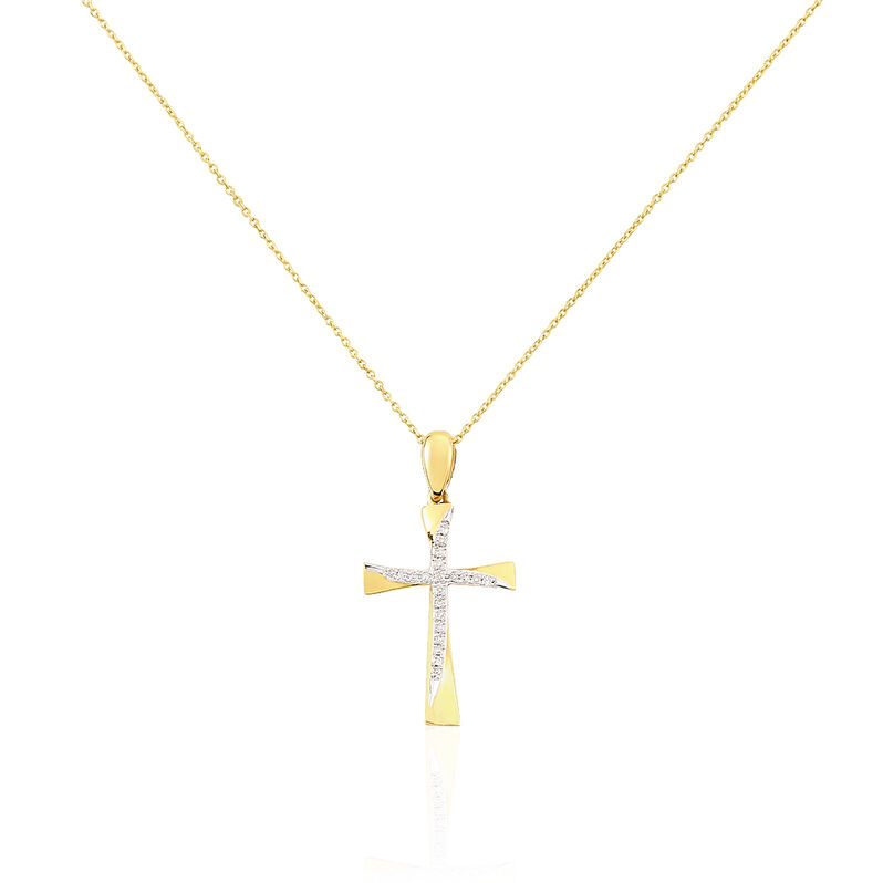 Kreuz HO 1 Damen Collier Gold 375 (9 Karat) Diamant Wei&szlig; 0,03 ct Religi&ouml;ses Kreuz - Halsketten Damen | OROVIVO