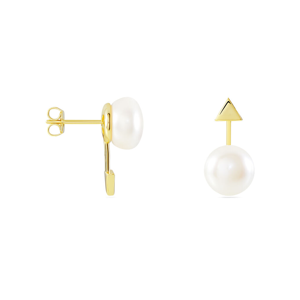 RADINA Damen Ohrstecker Silber vergoldet 925 Zuchtperle Wei&szlig; Dreieck