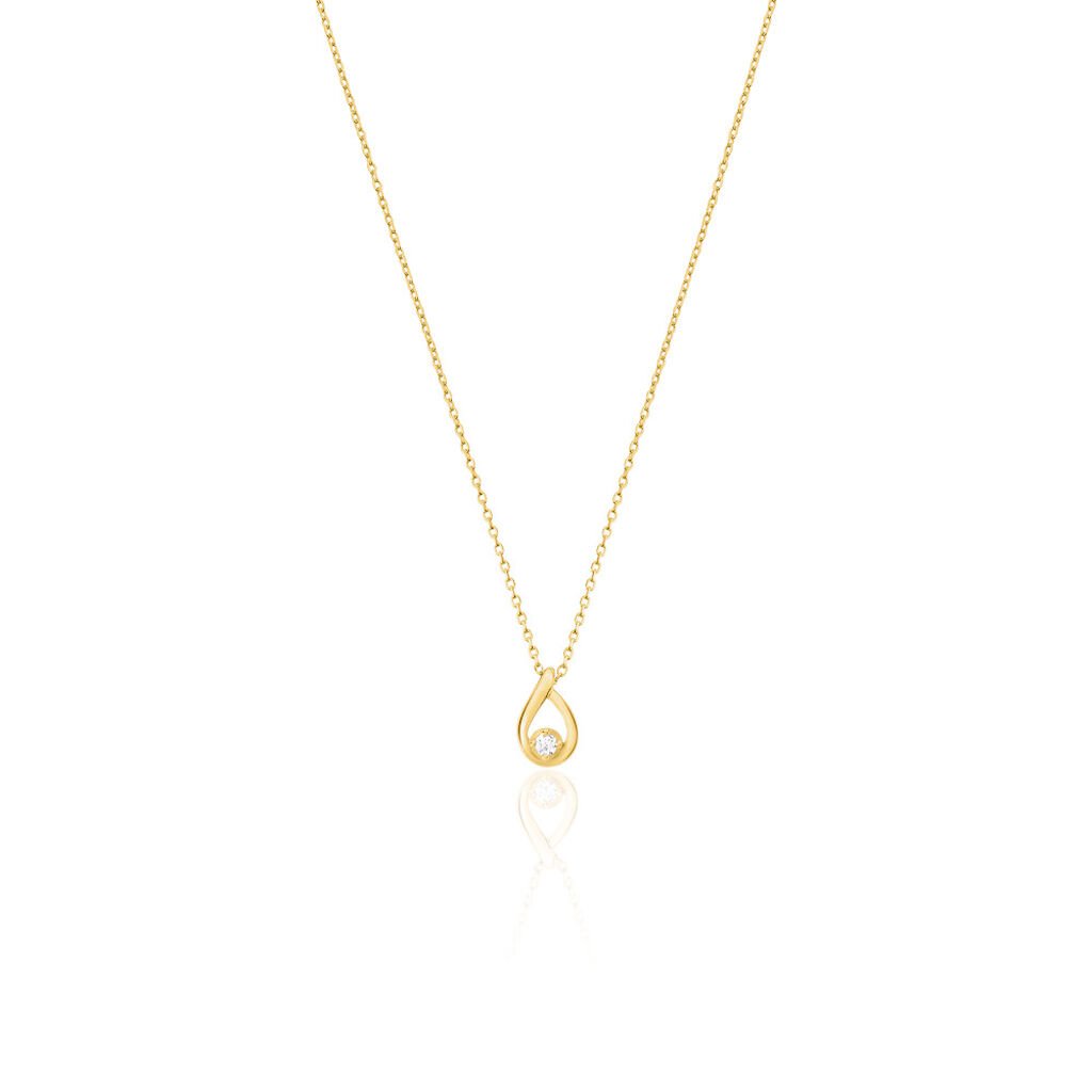 BIANCA Damen Collier Edelstahl vergoldet Zirkonia Wei&szlig; Tropfen B 0,9 mm