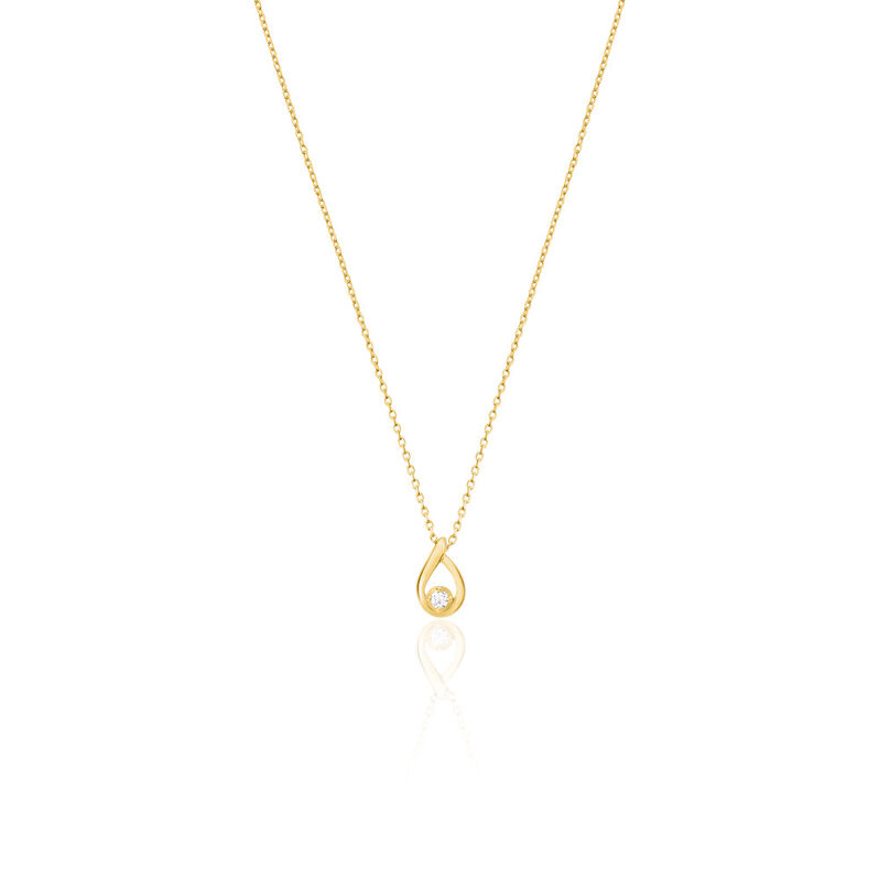 BIANCA Damen Collier Edelstahl vergoldet Zirkonia Wei&szlig; Tropfen B 0,9 mm - Halsketten Damen | OROVIVO