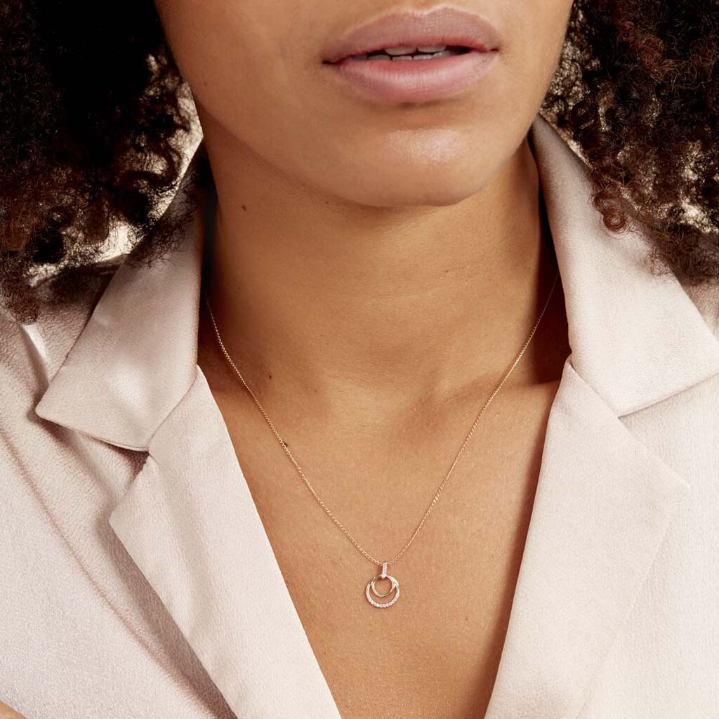 Damen Collier Gold 375 Diamant 0,05ct Doppelkreis Atlanta 45cm - Halsketten Damen | OROVIVO
