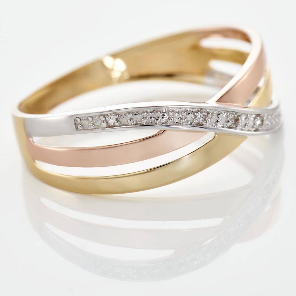 Damen Ring Gold Tricolor Gold/Roségold/Schwarz 375 Diamant 0,02ct Croisee 5  - Solitärringe Damen | OROVIVO