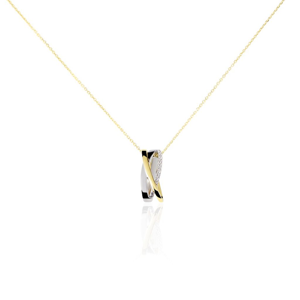 RINI Damen Collier Gold Bicolor 375 (9 Karat) Zirkonia Wei&szlig; Kreuz