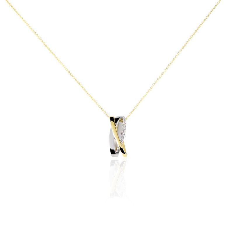 RINI Damen Collier Gold Bicolor 375 (9 Karat) Zirkonia Wei&szlig; Kreuz - Halsketten Damen | OROVIVO