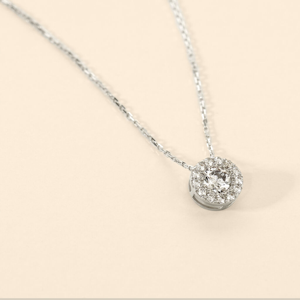 Damen Collier Wei&szlig;gold 375 (9 Karat) Zirkonia Wei&szlig; Kreis