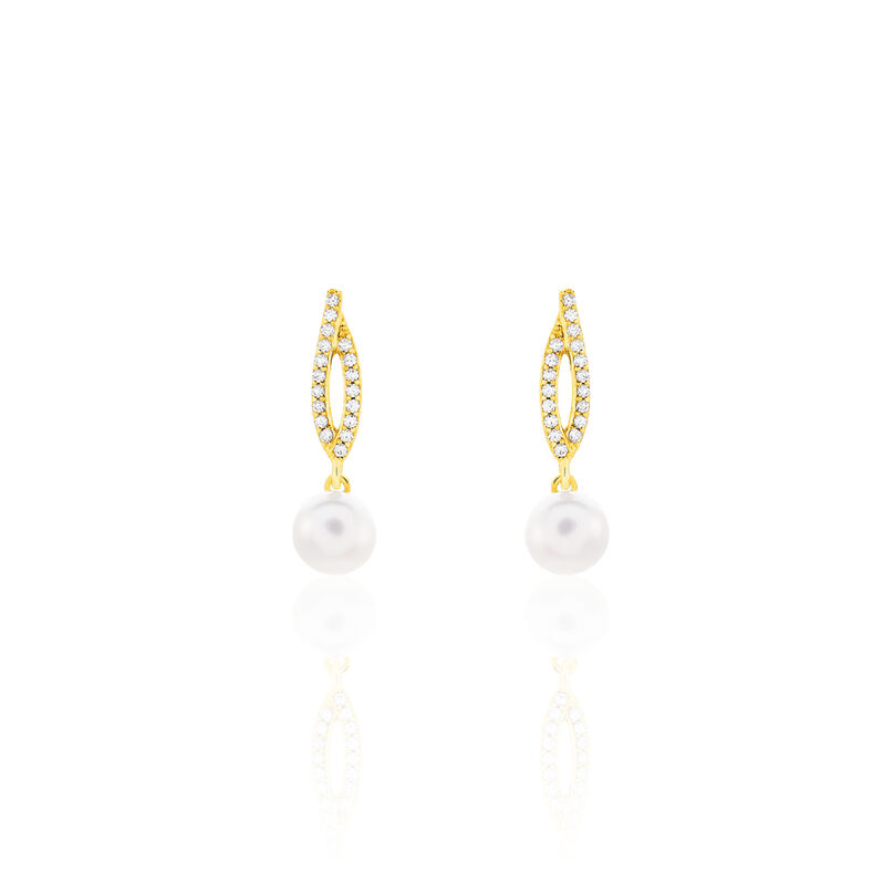 TESNIMAE Damen Ohrringe Lang Gold 375 (9 Karat) Zuchtperle Weißer Perlmutt 10,37 ct Mandel - Ohrhänger Damen | OROVIVO