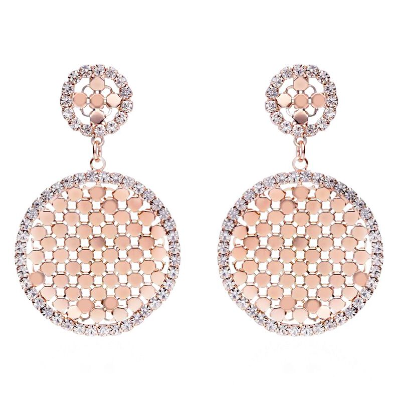 Orecchini pendenti con dettagli circolari e strass in metallo rosato - Spannringe Damen | OROVIVO