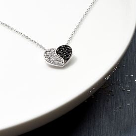 Damen Halskette Silber 925 Zirkonia Schwarz Herz - Herzketten  | OROVIVO