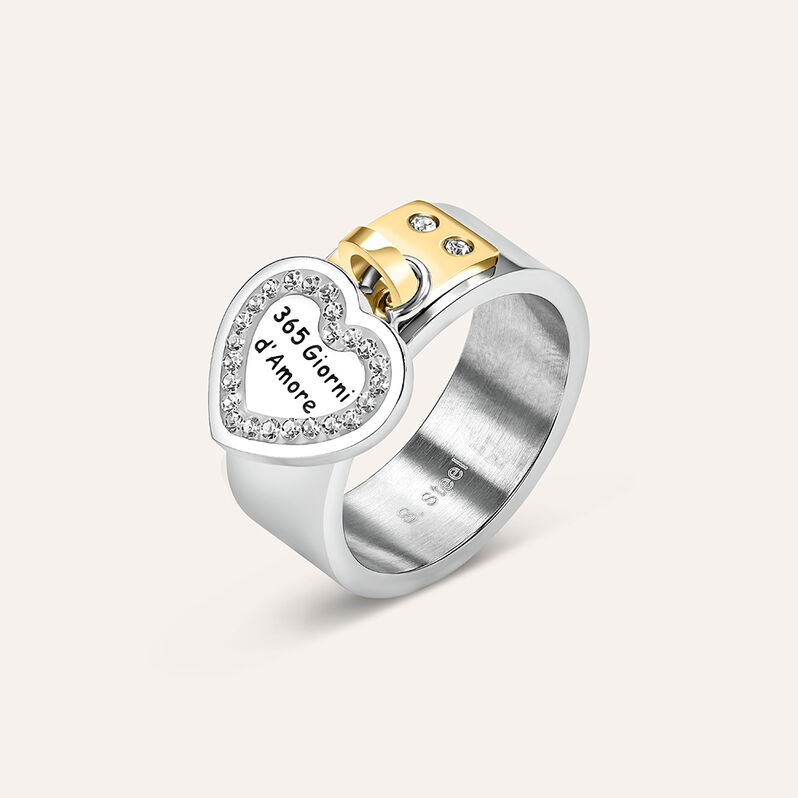 Anello Fascia Sunrise Acciaio Bicolore Bianco / Rosa Cristallo - Spannringe Damen | OROVIVO
