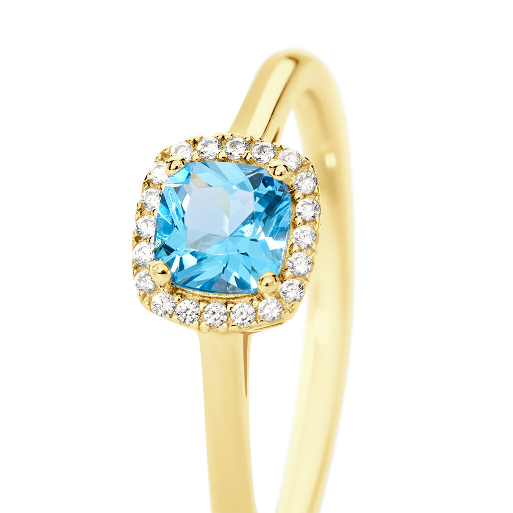 Blue crown Damen Ring Wei&szlig;gold 375 (9 Karat) Zirkonia Blau Viereck