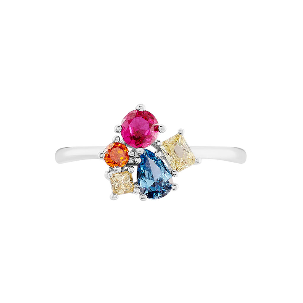 LAYLANI Damen Ring Silber Silber 925 Spinell Rot 0,13 ct Blume