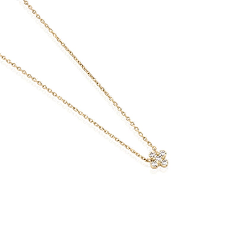 ELOVYN Damen Collier Vergoldet 750 Zirkonia Wei&szlig; Kreuz - Halsketten Damen | OROVIVO