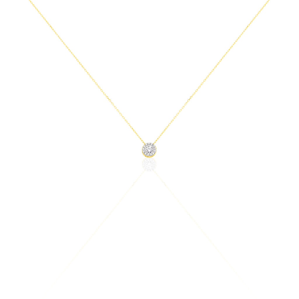 Damen Collier Gold Bicolor 375 (9 Karat) Zirkonia Wei&szlig; Kreis