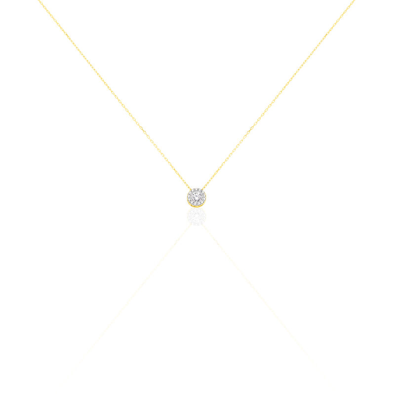 Damen Collier Gold Bicolor 375 (9 Karat) Zirkonia Wei&szlig; Kreis - Halsketten Damen | OROVIVO