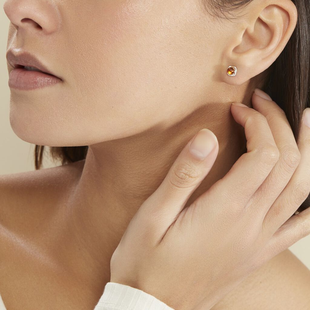 Boucles D'oreilles Puces Argent Et Ambre - Spannringe Damen | OROVIVO