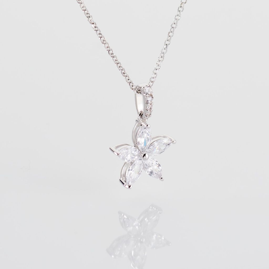 KENIA Damen Collier Silber 925 Zirkonia Wei&szlig; 1,69 ct Blume