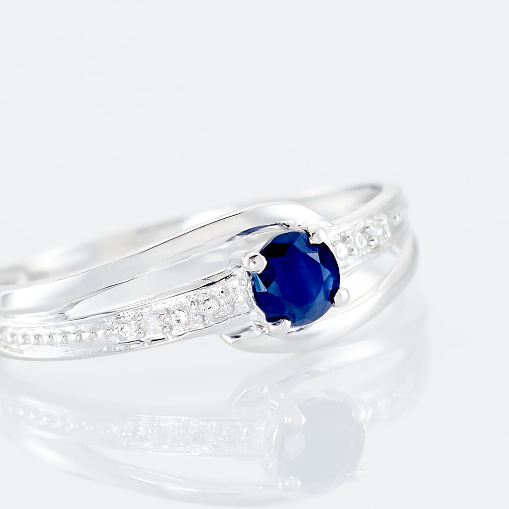 Damen Ring Wei&szlig;gold 375 (9 Karat) Saphir Blau 0,27 ct