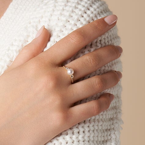HARMONY Damen Ring Gold 375 (9 Karat) Zuchtperle Wei&szlig; - Solit&auml;rringe Damen | OROVIVO