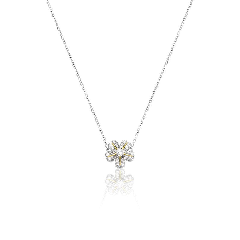 DANNA Damen Collier Silber Bicolor Gelb/Silber 925 Zirkonia Weiß 0,27 ct Blume - Halsketten Damen | OROVIVO