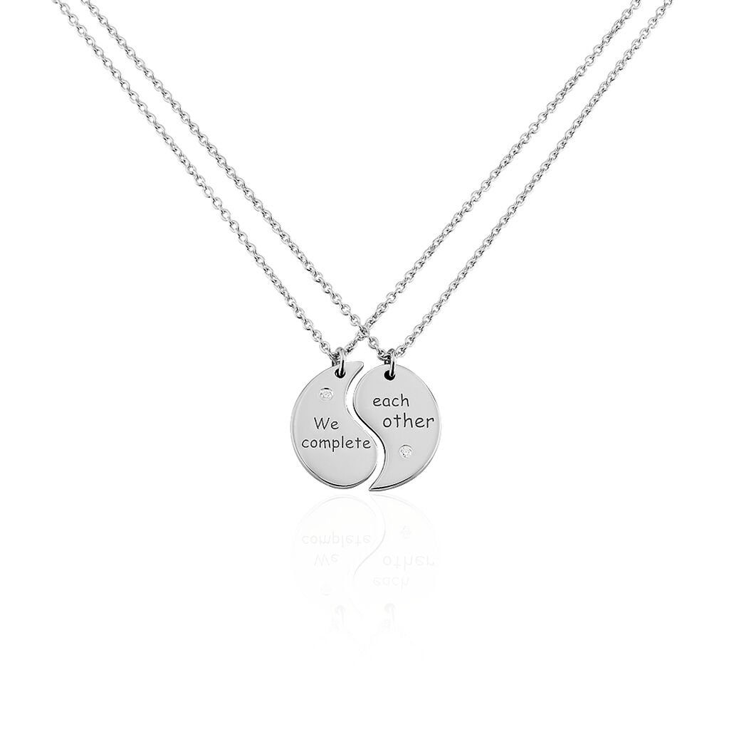 Unisex Collier Silber 925 Zirkonia Weiß 0,07 ct Botschaft, Collier mit Stein
