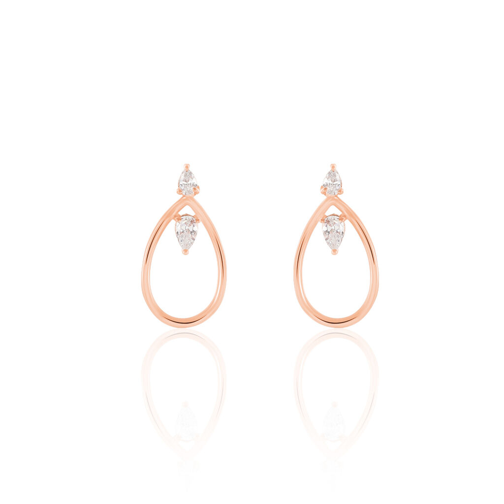 MARIE 2 Damen Ohrstecker Silber rosevergoldet 925 Zirkonia Weiß 0,08 ct Tropfen, Ohrstecker mit Stein