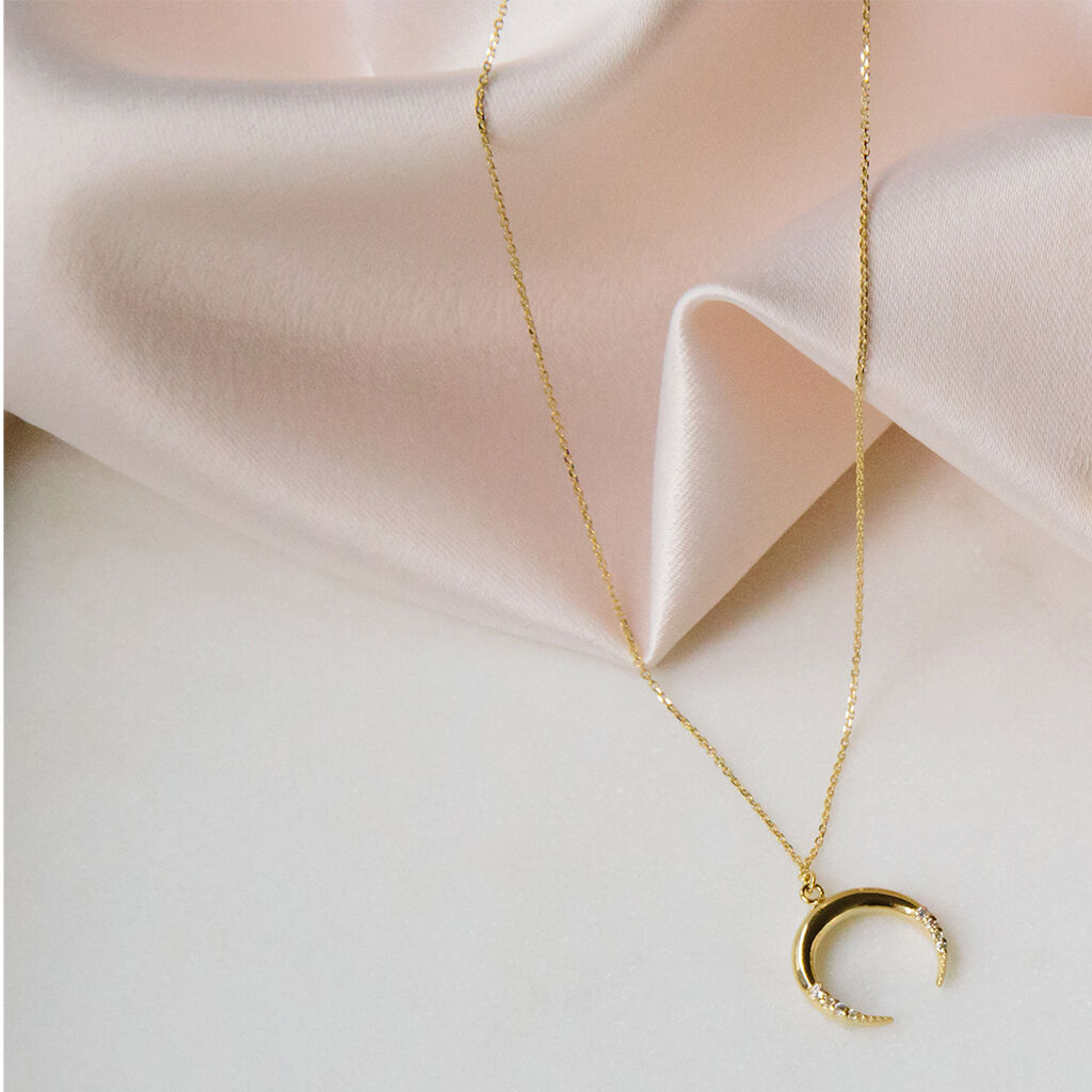 MOON Damen Collier Gold 375 (9 Karat) Zirkonia Wei&szlig; Horn