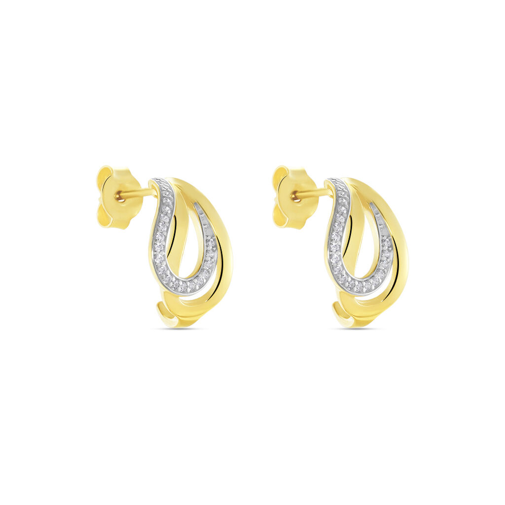 Damen Creolen Silber Bicolor Gelb/Silber 925 Zirkonia Azalia 15,00mm  - Creolen Damen | OROVIVO