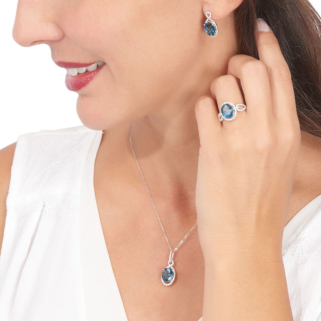 Damen Collier Weißgold 375 Topas Blau 1,92ct Barren Tropfen Paga - Halsketten Damen | OROVIVO