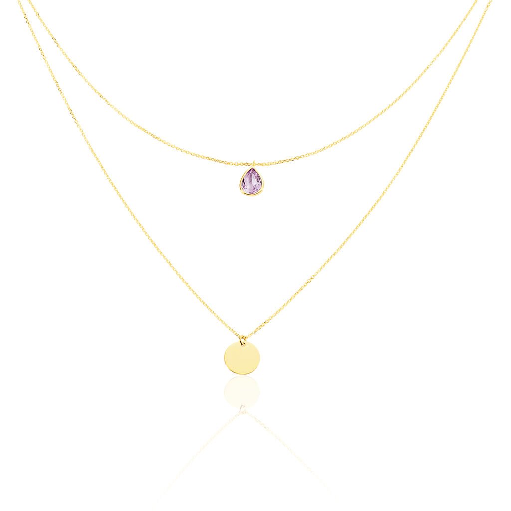 Damen Collier Gold 375 Amethyst Violett 0,12ct Tropfen Modou 2, Collier mit Stein