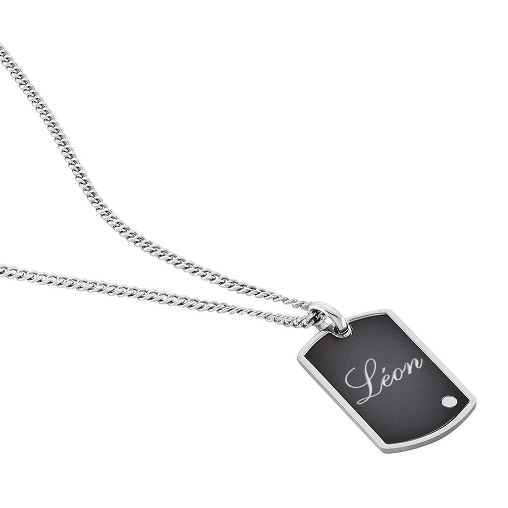 DOGTAG Herren Collier Silber Bicolor 925 Zirkonia Wei&szlig; 0,25 ct Rechteckig