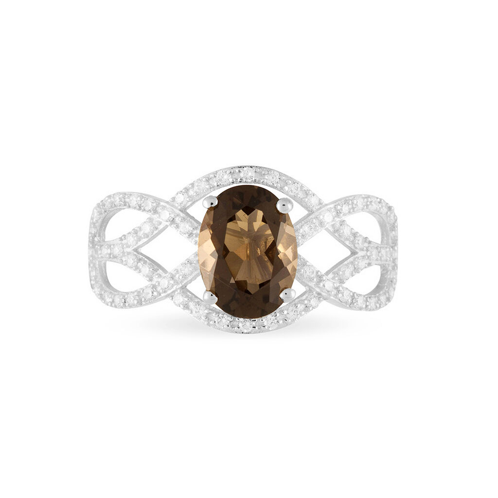 Bague Tina Or Blanc Quartz Et Diamant - Spannringe Damen | OROVIVO