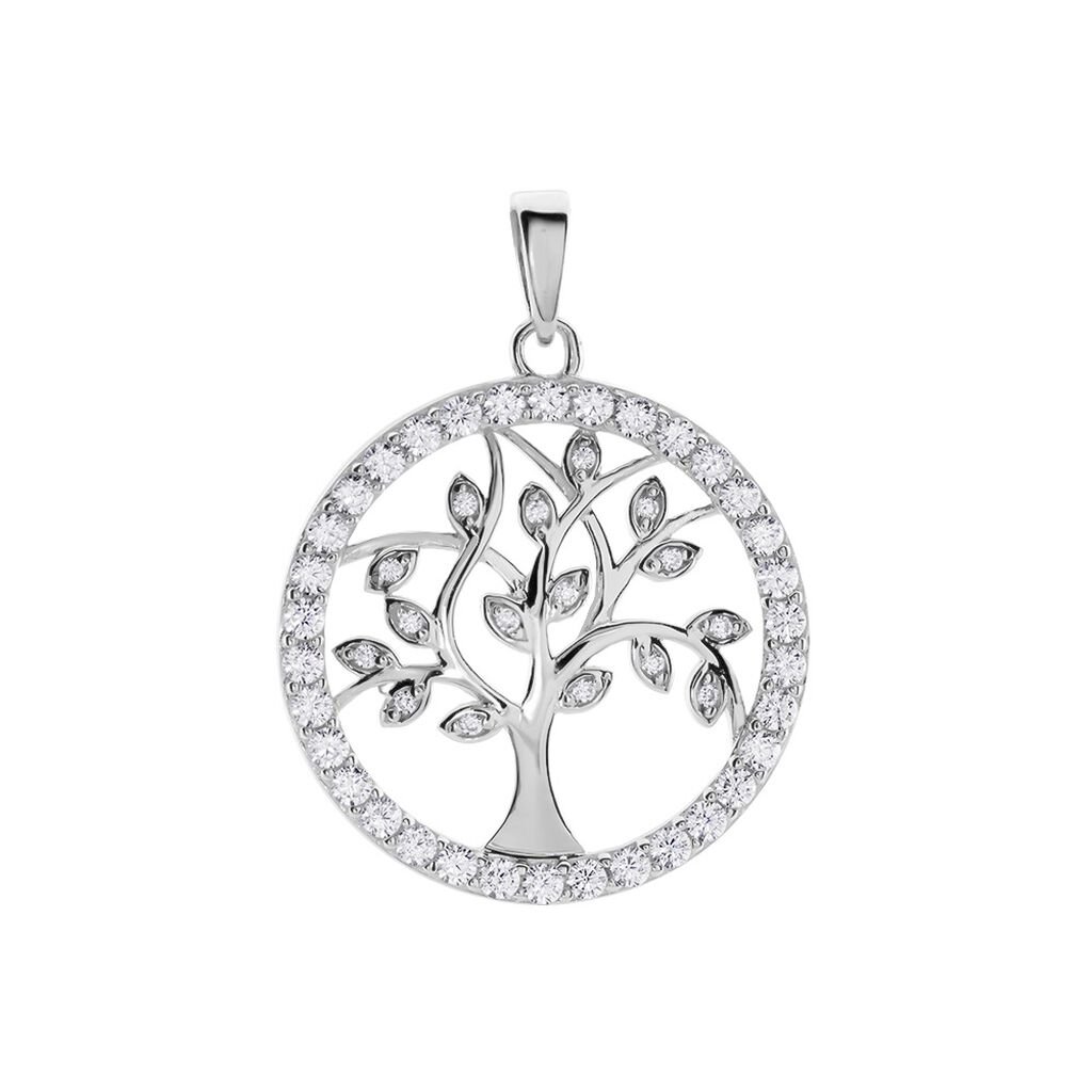 Damen Anh&auml;nger Silber Silber 925 Zirkonia Wei&szlig; Baum B 22,7 mm