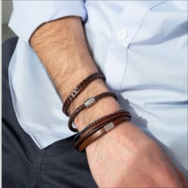Herren Lederarmband Edelstahl Braun - Lederarmbänder Herren | OROVIVO