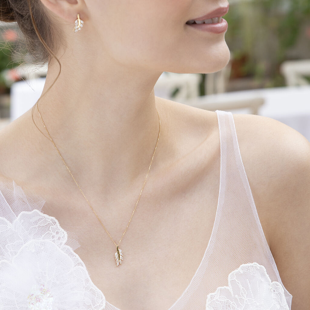 Damen Collier Gold 375 Zirkonia Blatt Hinna - Halsketten Damen | OROVIVO